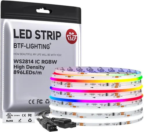 Miniatura 9 de BTF-LIGHTING Tira LED FCOB COB WS2814 IC RGBW 6000K Flexible de Alta Densidad con Efecto de Persecución de Color Uniforme 3m DC24V 896LED/m 16IC/m