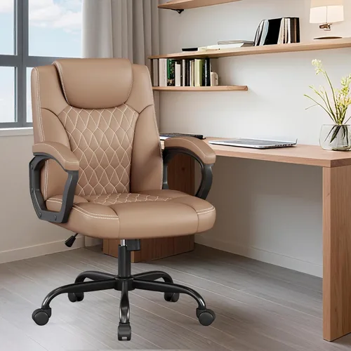 Miniatura 8 de Misolant Silla de oficina, silla de escritorio ejecutiva, cómodas sillas ergonómicas de piel sintética con reposabrazos fijo, altura ajustable