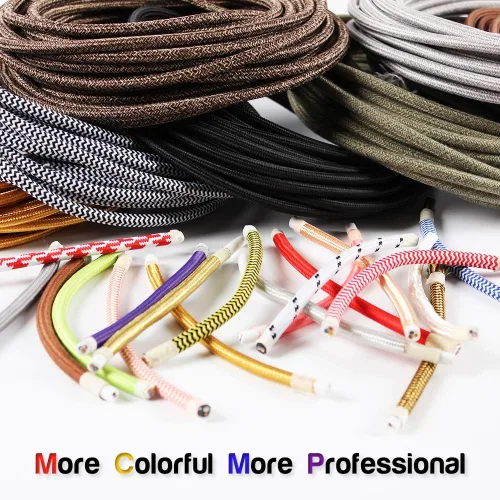 Miniatura 6 de Cable redondo cubierto de tela de 32.8 pies, cable de lámpara eléctrica industrial vintage 18/2, estilo antiguo de calibre 18 para lámpara retro