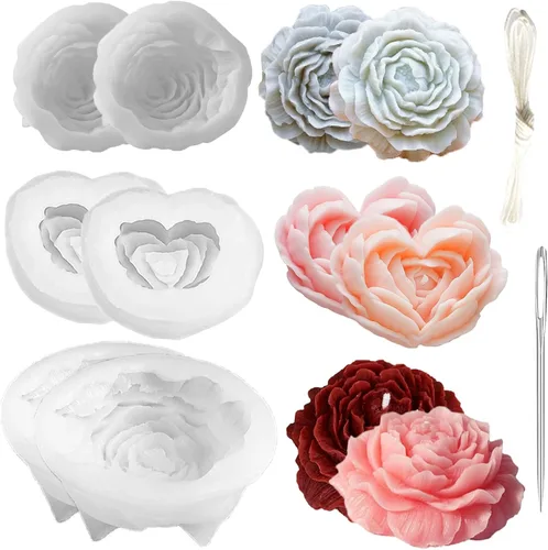 Miniatura 16 de 13 moldes de silicona para velas de flores, moldes para hacer velas con aguja que absorbe los ojos grandes, vela para cera de soja, cera de abejas