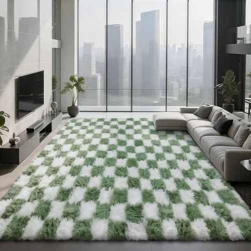 Miniatura 58 de Alfombra peluda para dormitorio, sala de estar, 2 x 6 pies, antideslizante, esponjosa, suave, alfombra lanuda beige y blanca para sala de estar