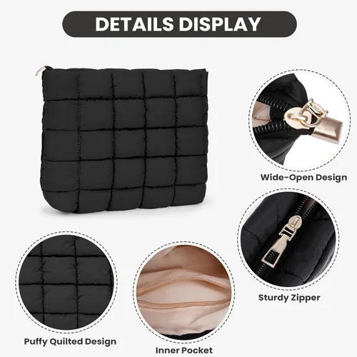 Miniatura 3 de Bolsa de Maquillaje Acolchada Inflada Bolsas de Cosméticos de Viaje Lindo Puffer Sólido Organizador de Artículos de Tocador Bolsa de Almacenamiento