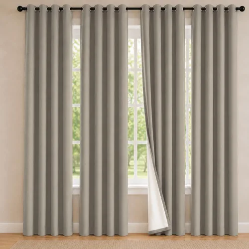 Miniatura 45 de 2 paneles de cortinas 100% opacas, cortinas ligeras con aislamiento térmico con ojales para dormitorio, sala de estar, tratamiento de ventana