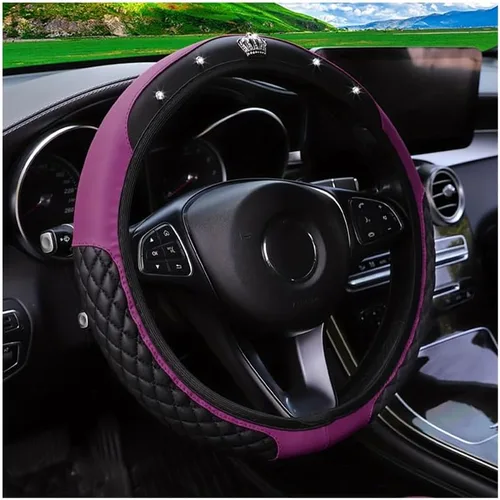 Miniatura 23 de Funda brillante para volante de automóvil, protector de cuero con diamantes de imitación de cristal para automóvil, accesorios de decoración