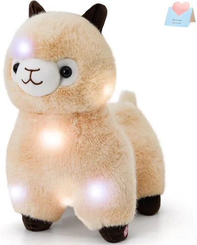 Miniatura 6 de BSTAOFY Animales de peluche de alpaca que se iluminan de 13.5 pulgadas, juguete de peluche suave de llama blanca con LED y luces nocturnas coloridas