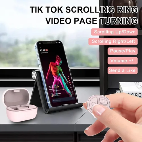 Miniatura 2 de Tiktok - Anillo de desplazamiento, control remoto de cámara Bluetooth, control remoto de anillo de desplazamiento para iPhone, TikTok, FB, YouTube