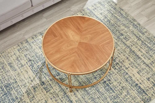Miniatura 3 de Mesa de centro redonda de madera de 32 pulgadas con parte inferior de cristal, mesa de centro circular con parte superior de madera y marco