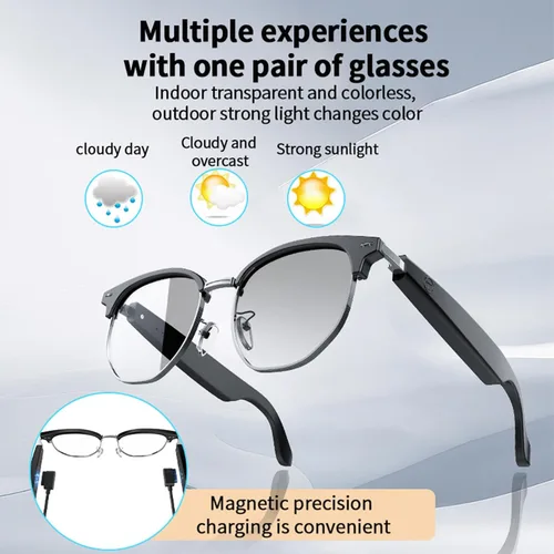 Miniatura 9 de PUSOKEI Gafas inteligentes, gafas de sol de audio, micrófono y altavoz integrados, protección U V00, auriculares de oído abierto, control táctil