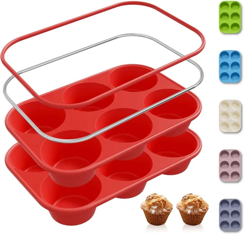 Miniatura 12 de 2 Pack 6 Tazas Molde de Silicona Mini para Magdalenas con Marco Reforzado de Metal Moldes de Silicona para Cupcakes y Pasteles Bandejas para Hornear