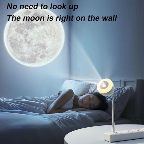 Miniatura 4 de Proyector de luz nocturna de luna, lámpara de proyector USB con 3 modos LED ambientales, control remoto, luz nocturna, dormitorio, sala de estar