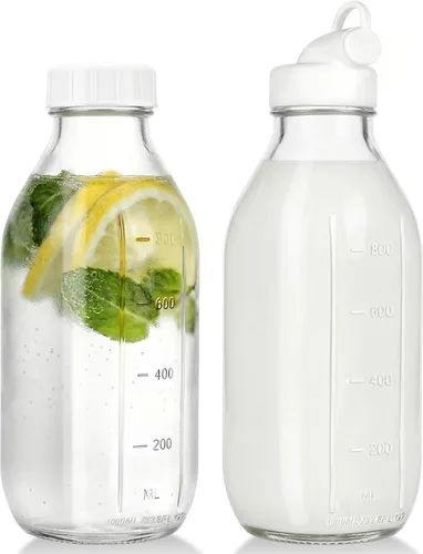 Miniatura 13 de CUCUMI 5 botellas de jugo de vidrio de 16 onzas con tapas, recipientes reutilizables para jugo, tarros de agua con cepillo, popotes de vidrio, tapas