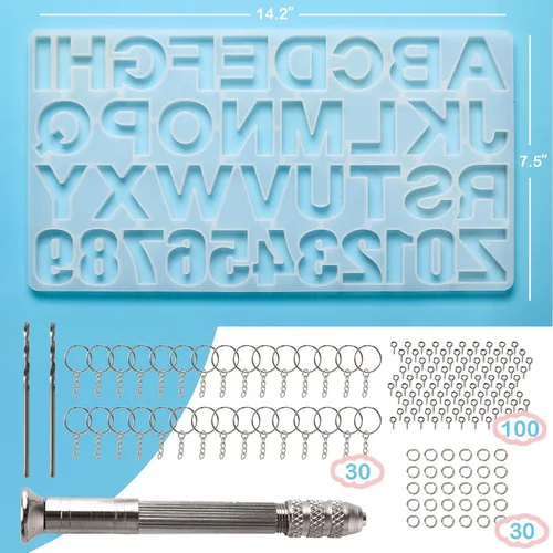 Miniatura 2 de Mocoosy Kit de 134 moldes de resina para llavero del alfabeto, molde de silicona con número de letra invertida, moldes de fundición de resina epoxi
