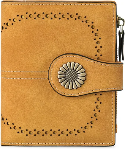Miniatura 152 de SENDEFN - Billetera pequeña de piel auténtica para mujer, diseño plegable con ventana para tarjeta de identificación