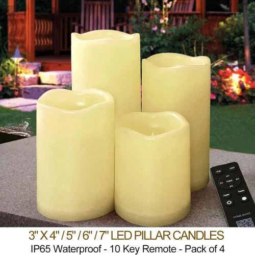 Miniatura 2 de Juego de 4 velas LED de pilar para exteriores, IP65, impermeables, 3 x 4, 3 x 5, 3 x 6, 3 x 7, color crema, velas de pilar que funcionan