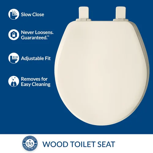 Miniatura 2 de Bemis Ashland - Asiento de inodoro de madera moderno con borde decorativo, cierre lento, bisagras seguras, fabricado en Estados Unidos, redondo