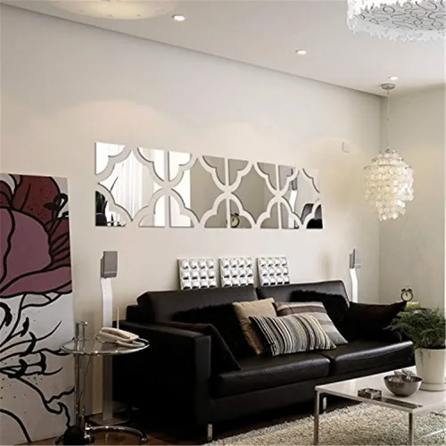 Miniatura 6 de Adhesivos de pared de espejo 3D, 4 piezas de calcomanías de pared de arte de cristal acrílico, autoadhesivas, espejo extraíble, azulejos de pared