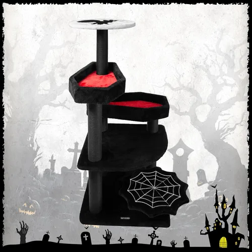 Miniatura 8 de KAMABOKO Árbol gótico para gatos con cama de ataúd, torre negra de 46.9 pulgadas para gatos de interior con postes rascadores, torre de árbol