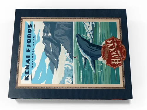 Miniatura 4 de MyPuzzle Parque Nacional de los Fiordos Kenai - Refugio de ballenas en la naturaleza, póster de viaje vintage, rompecabezas premium de 100 piezas