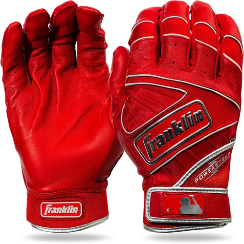 Franklin Sports MLB Guantes de Béisbol - Guantes Powerstrap para Adultos y Jóvenes de Bateo para Hombres, Mujeres, Niños y Niñas Cromo rojo (Chrome