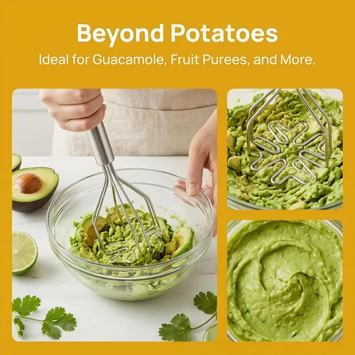 Miniatura 7 de KALLORY Triturador de papas, herramienta de cocina de acero inoxidable y triturador de alimentos para papas, huevos, verduras, frutas, guacamole