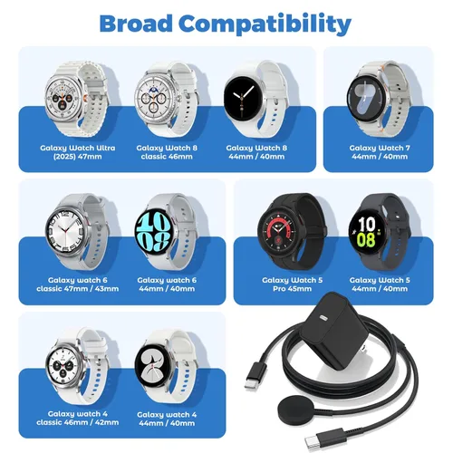 Miniatura 2 de Cndons Cargador de reloj inteligente 2 en 1 de 6 pies para Samsung Galaxy Watch Ultra/8/7/6/5/4/3/Active 2/1 (Pro, clásico) y cargador USBC súper