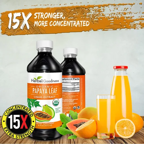 Miniatura 7 de Herbal Goodness Soporte de plaquetas de extracto de hoja de papaya – 15 veces refuerzo de plaquetas en sangre, apoyo de médula ósea y bazo, salud