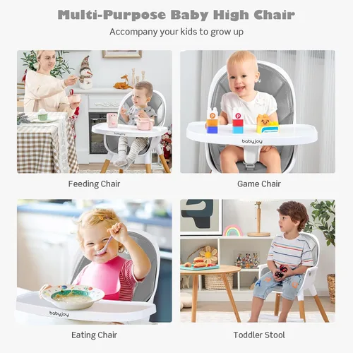 Miniatura 7 de BABY JOY Silla alta convertible para bebé, trona 3 en 1 con patas ajustables, bandeja apta para lavavajillas, cojín de poliuretano desmontable, Gris