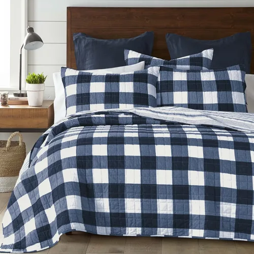 Miniatura 3 de Levtex Home - Juego de edredón Camden tamaño matrimonial (96 x 110 pulgadas) con dos fundas de almohada estándar (26 x 20 pulgadas), patrón a Azul
