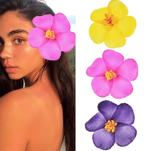 Miniatura 4 de 4 pinzas hawaianas para el cabello de Plumeria Galsang con flores para fiesta en la playa (4 unidades, blanco)