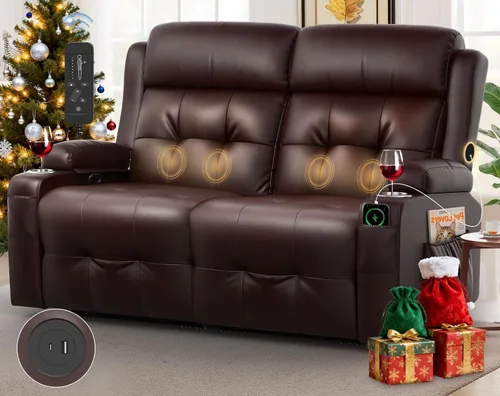 Miniatura 19 de Sofá reclinable de dos plazas, sofá reclinable de masaje de gran capacidad, silla de dos plazas para RV con espacio de almacenamiento, portavasos
