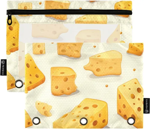 Estuche para lápices de queso para carpeta de 3 anillas, estuche para lápices, bolsa de cosméticos con ventana transparente con cremallera para