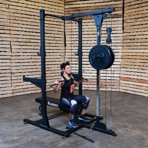 Miniatura 5 de Rugged Fitness (Y230) Accesorio LAT para rack de alimentación incluye barras LAT y de fila con diseño de placa cargada y compatible