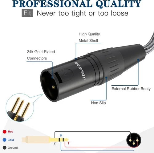 Miniatura 4 de JOLGOO Cable adaptador TRS a XLR macho de 1/4 de pulgada, enchufe TRS equilibrado de 0.250 in a macho XLR de 3 pines, cable de micrófono TRS macho