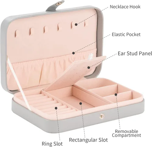 Miniatura 5 de Smileshe Joyero para mujeres y niñas, estuche organizador de viaje pequeño de piel sintética, cajas de almacenamiento portátil para anillos, aretes
