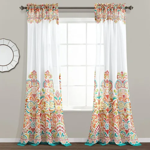 Miniatura 15 de Lush Decor Clara Curtains - Cortinas con estampado de damasco paisley, estilo bohemio, filtrado de luz, juego de paneles para ventana para sala
