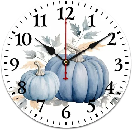 Miniatura 10 de Reloj de pintura de tinta acuarela amarillo verde calabazas hojas redondo creativo reloj decorativo sin tictac Acción de Gracias o Halloween reloj