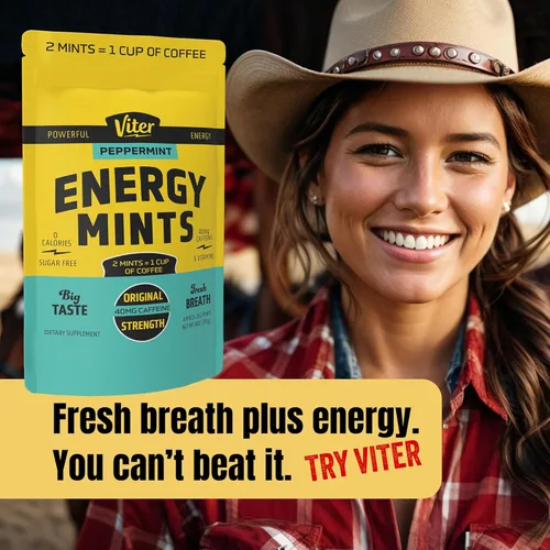 Miniatura 4 de Viter Energy Mentas con cafeína, 40 mg de cafeína, vitaminas B, sin azúcar. (menta, 8 onzas, bolsa a granel)
