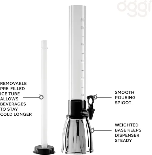 Miniatura 5 de OGGI Beer Tower - Dispensador de bebidas de 88 onzas con espita y tubo de hielo, torre Margarita, torre Mimosa, dispensadores de bebidas perfectos