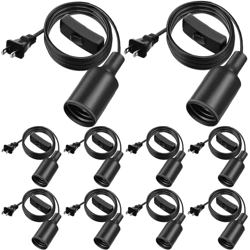 Paquete de 10 cables de luz colgante con interruptor, extensión de portalámparas, kit de lámpara de cable de portalámparas para casquillo de lámpara