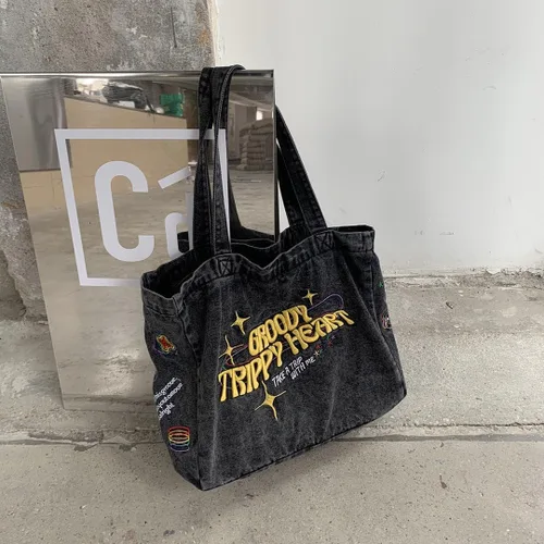Miniatura 4 de Bolso de mano estético de mezclilla para mujer, bolso de hombro grande tipo hobo de gran capacidad, bolsa de trabajo para compras, bolsa cruzada