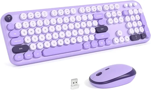 Miniatura 187 de KNOWSQT Combo de teclado y ratón inalámbrico, teclados lindos de tamaño completo estilo máquina de escribir 2.4G azul colorido - receptor USB Plug