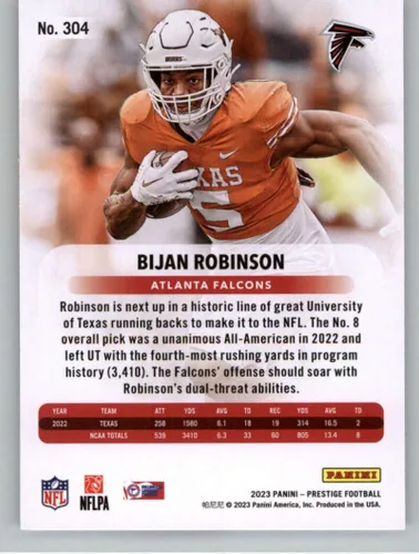 Miniatura 2 de 2023 Panini Prestige #304 Bijan Robinson NM-MT RC Rookie Atlanta Falcons Football Trading Card