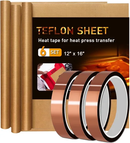 Miniatura 8 de Paquete de 3 hojas de teflón para prensa térmica 15x15 y 3 rollos de cinta de transferencia de calor de 10 mm, hoja de transferencia antiadherente