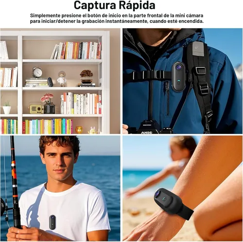 Miniatura 6 de Cámara de acción mini 4K de 128GB Thumb POV, cámara de video portátil para el cuerpo, grabadora de video portátil con IPX7 impermeable para buceo