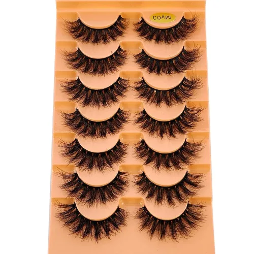 Miniatura 10 de 7 pares de pestañas de ojo de gato 3D pestañas postizas naturales 5D esponjosas suaves cruzadas pestañas manga pestañas Wispy Natural pestañas