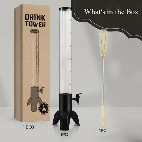 Miniatura 8 de Mimosa Tower, dispensador de torre de bebidas de 100 oz/3 L con tubo de hielo y luz LED, dispensador de cerveza de mesa (1 unidad)