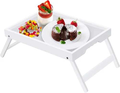 Miniatura 18 de Artmeer Bandeja de cama con patas plegables, desayuno de bambú en la cama para mesa de TV, bandeja de computadora portátil, comer, bandeja