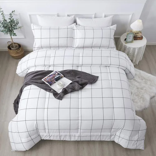 Miniatura 14 de Andency Edredón a cuadros tamaño individual (66 x 90 pulgadas), juego de cama a cuadros negros y blancos para adolescentes y niños, ropa de cama