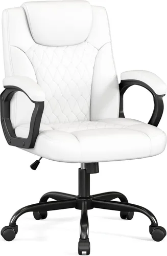 Miniatura 11 de Misolant Silla de oficina, silla de escritorio ejecutiva, cómodas sillas ergonómicas de piel sintética con reposabrazos fijo, altura ajustable