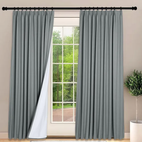 Miniatura 11 de Frelement Cortinas 100% opacas con forro térmico, cortinas de lino para decoración de Navidad, cortinas plisadas con aislamiento térmico